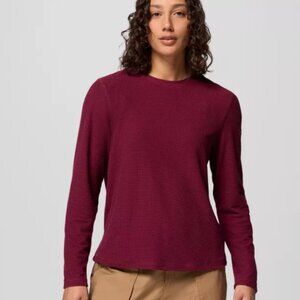 Women's Burgundy Waffle Long Sleeve Top